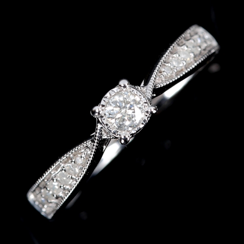 108 - A modern 9ct white gold solitaire diamond ring, set with modern round brilliant-cut diamond and sing... 