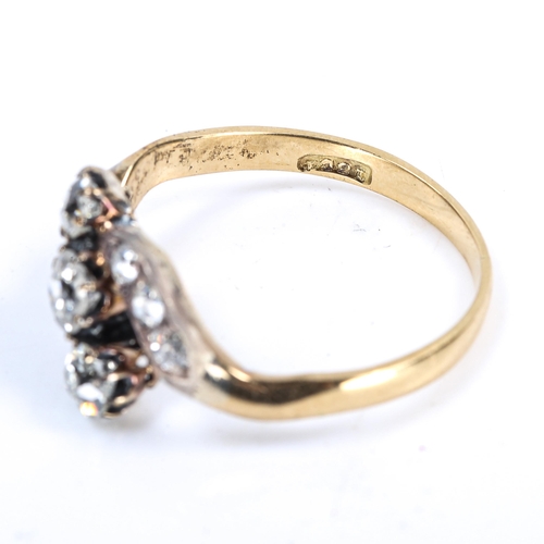 119 - An early 20th century 18ct gold 3-stone diamond crossover ring, set with old and old European-cut di... 