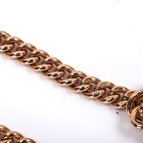 125 - An early 20th century 9ct rose gold Albert chain necklace, curb links with sliding T-bar and 2 dog c... 