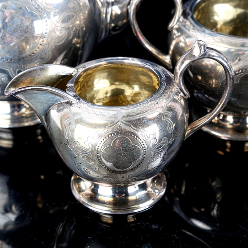 131 - ***WITHDRAWN*** A Victorian silver 3-piece bachelor's tea set, bullet form with bright-cut engraved ... 