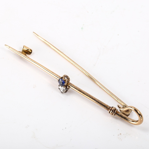 143 - An Antique sapphire and diamond shepherd crook brooch, set with round-cut sapphire and rose-cut diam... 