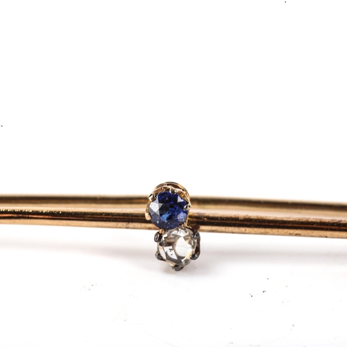 143 - An Antique sapphire and diamond shepherd crook brooch, set with round-cut sapphire and rose-cut diam... 