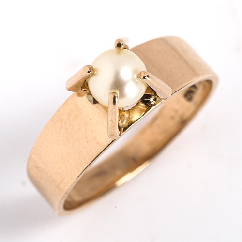 144 - KUPITTAAN KULTA OY - a Vintage Finnish 14ct gold cultured pearl ring, stylised 4-claw setting, setti... 