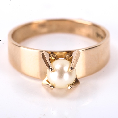 144 - KUPITTAAN KULTA OY - a Vintage Finnish 14ct gold cultured pearl ring, stylised 4-claw setting, setti... 