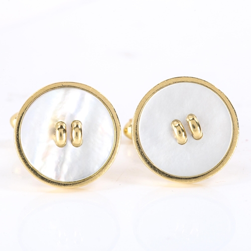 150 - LINKS OF LONDON - a modern pair of 18ct gold mother-of-pearl button design cufflinks, hallmarks Lond... 