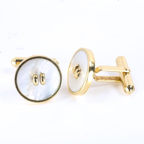 150 - LINKS OF LONDON - a modern pair of 18ct gold mother-of-pearl button design cufflinks, hallmarks Lond... 