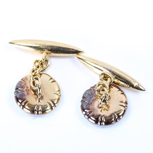 158 - A pair of early 20th century 18ct gold mother-of-pearl and diamond cufflinks, set with old European ... 