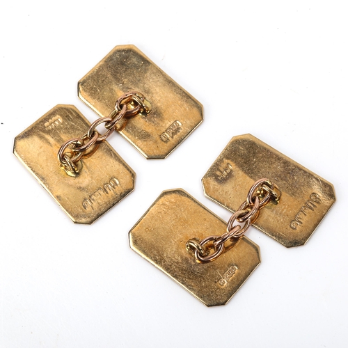 159 - A pair of late 20th century 9ct gold cufflinks, canted rectangular form with fluted decoration, indi... 