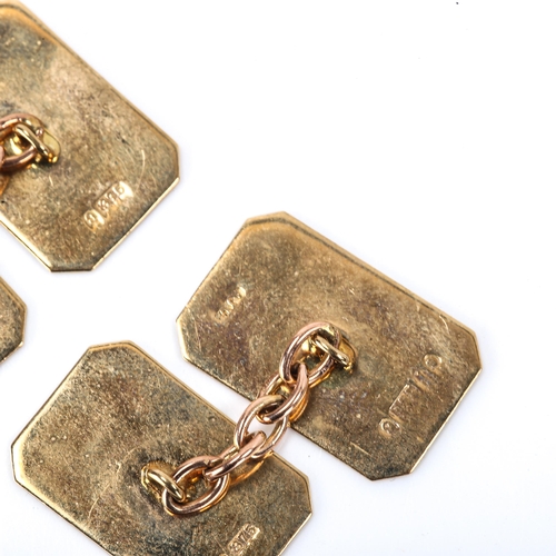 159 - A pair of late 20th century 9ct gold cufflinks, canted rectangular form with fluted decoration, indi... 