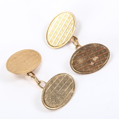 162 - A pair of early 20th century 9ct gold oval cufflinks, engine turned decoration, maker's marks LAP, h... 