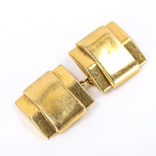 163 - A pair of French Art Deco high carat gold cufflinks, geometric design, panel length 12.4mm, 5.1g