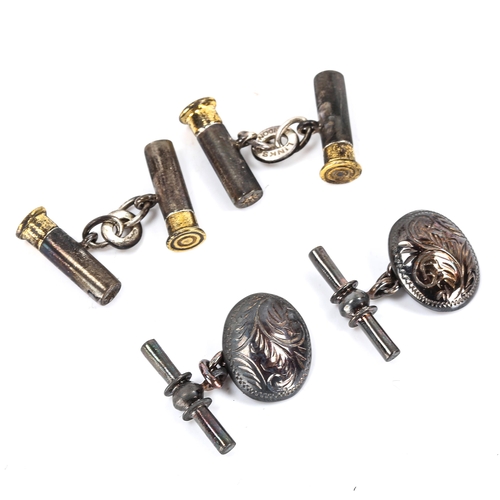 168 - LINKS OF LONDON - 2 pairs of silver cufflinks, including shotgun cartridges, cartridge length 18.5mm... 