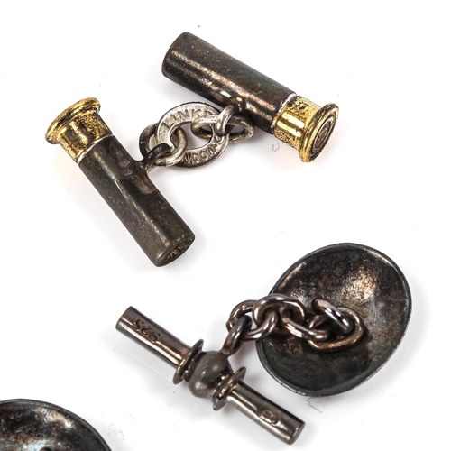 168 - LINKS OF LONDON - 2 pairs of silver cufflinks, including shotgun cartridges, cartridge length 18.5mm... 