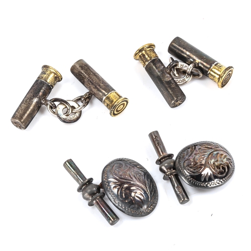 168 - LINKS OF LONDON - 2 pairs of silver cufflinks, including shotgun cartridges, cartridge length 18.5mm... 