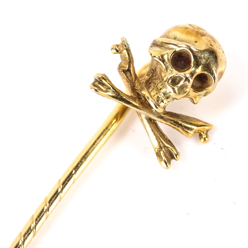 170 - A mid-20th century 9ct gold Jolly Roger skull and crossbones stickpin, by Deakin & Francis, hallmark... 