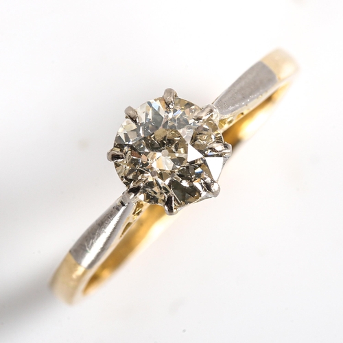 68 - An early/mid-20th century 18ct gold 0.75ct solitaire diamond ring, plain 8-claw setting with old Eur... 