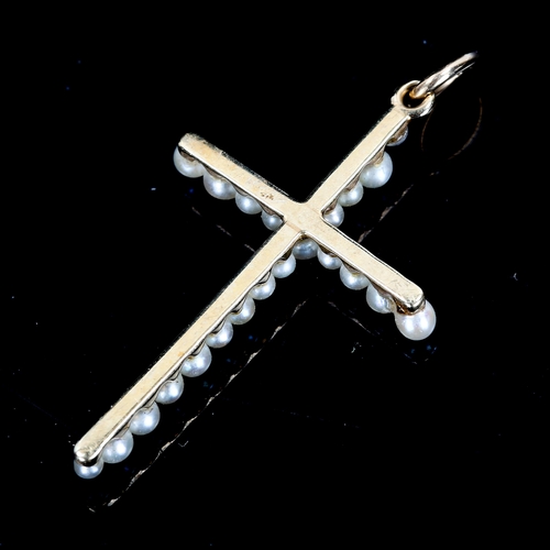 76 - An early 20th century pearl cross pendant, unmarked gold settings, pendant height excluding bale 33.... 