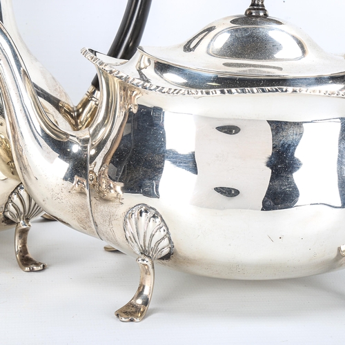 82 - An Edwardian silver 4-piece tea set, comprising teapot, hot water jug, 2-handled sugar bowl and crea... 