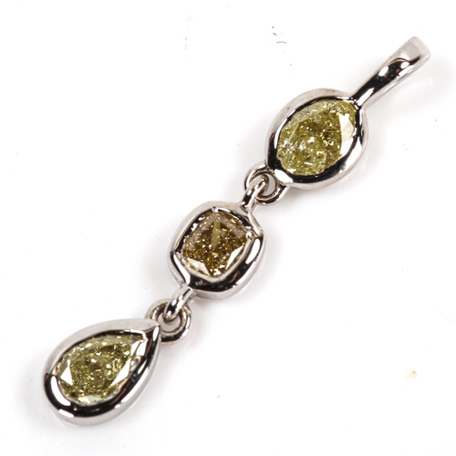 88 - A modern 18ct white gold fancy yellow diamond line pendant, bezel set with vari-cut diamonds, total ... 