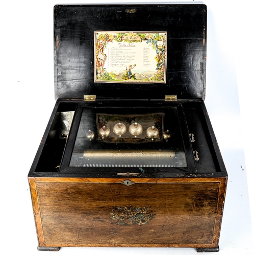 1002 - A 19th Swiss musical box, rosewood and marquetry inlaid case, playing 12 airs on a 33cm drum and 6 b... 