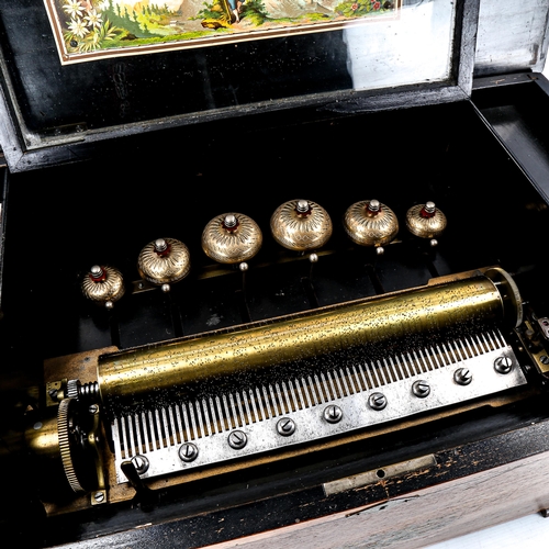 1002 - A 19th Swiss musical box, rosewood and marquetry inlaid case, playing 12 airs on a 33cm drum and 6 b... 