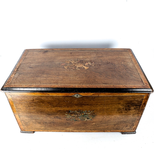 1002 - A 19th Swiss musical box, rosewood and marquetry inlaid case, playing 12 airs on a 33cm drum and 6 b... 