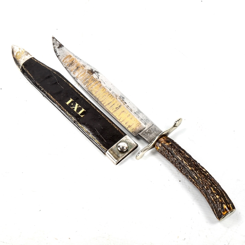 1006 - A California Bowie Knife by George Wostenholm, etched and gilded blade with staghorn grip, original ... 