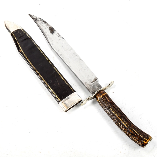 1006 - A California Bowie Knife by George Wostenholm, etched and gilded blade with staghorn grip, original ... 