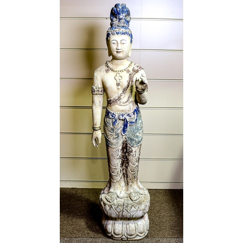 1015 - A large Chinese carved and painted wood standing Buddha, probably late 19th century, height 130cm