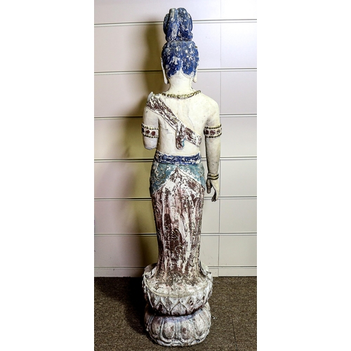 1015 - A large Chinese carved and painted wood standing Buddha, probably late 19th century, height 130cm