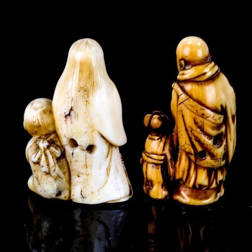 1024 - 2 Japanese ivory netsuke depicting sages with children, Meiji Period, height 4.5cm (2)