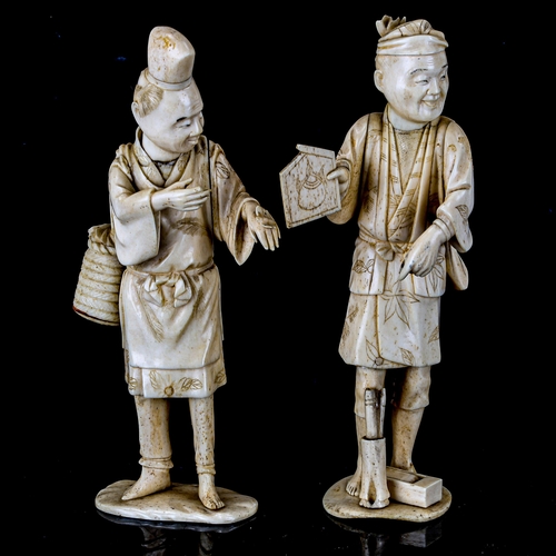 1029 - 2 Japanese sectional ivory standing figures, Meiji Period, height 16cm