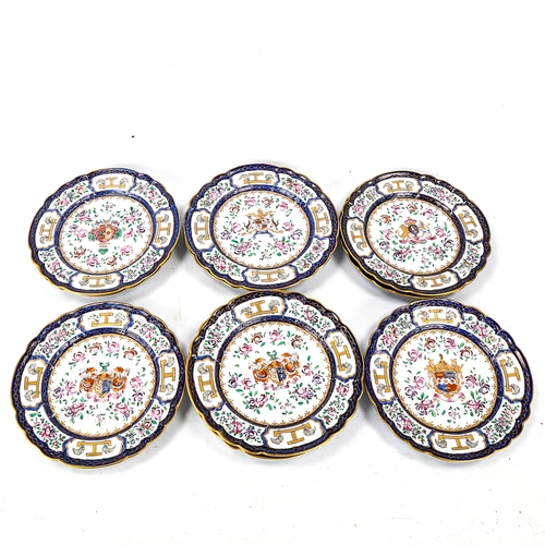 1046 - A set of 10 x 19th century Samson porcelain armorial plates, hand painted and gilded decoration in r... 