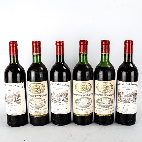 1051 - 6 bottles of Bordeaux red wine, 3 x Chateau Carbonnieux, 1978 Graves and 3 x Chateau De Camensac, 19... 