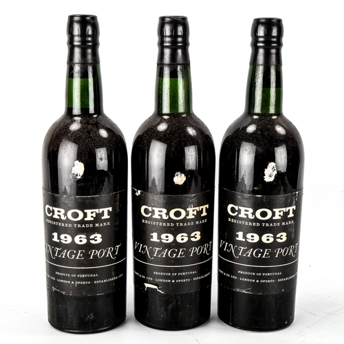 1053 - 3 bottles of Croft 1963 Vintage Port