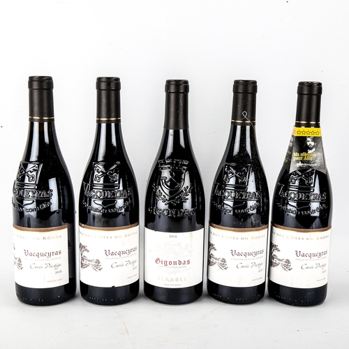 1068 - 4 bottles of Vacqueyras cuvee Prestige 2015, Ferdinand Labarthe, Cotes Du Rhone and a bottle of Gigo... 