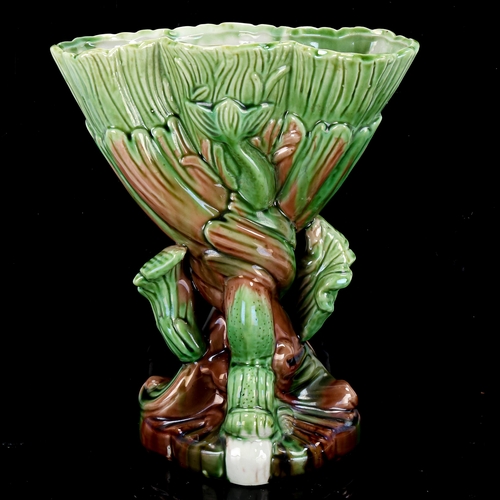 1087 - A Majolica pottery cornucopia vase, no factory marks, height 20cm