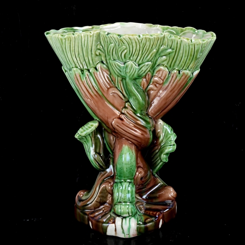 1087 - A Majolica pottery cornucopia vase, no factory marks, height 20cm