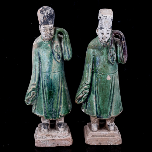 1091 - A pair of Chinese partially glazed terracotta burial figures, height 20cm