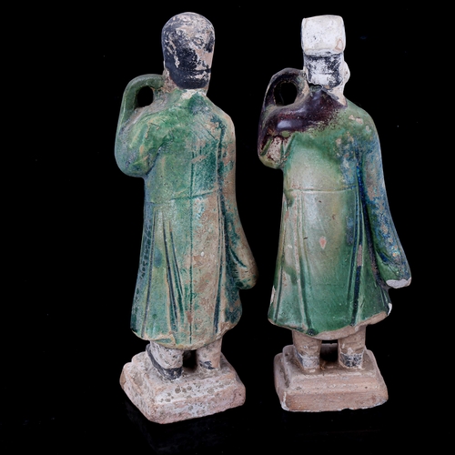 1091 - A pair of Chinese partially glazed terracotta burial figures, height 20cm