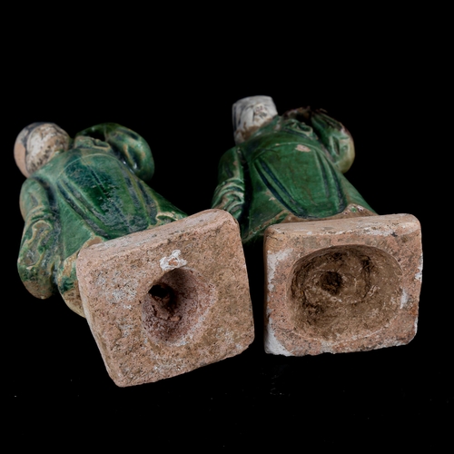 1091 - A pair of Chinese partially glazed terracotta burial figures, height 20cm