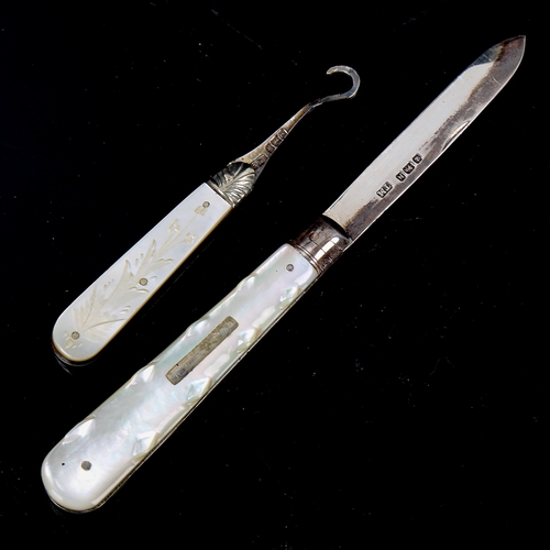 1096 - A silver-bladed mother-of-pearl handled fruit knife, by Thomas Marples, Sheffield 1880, in original ... 