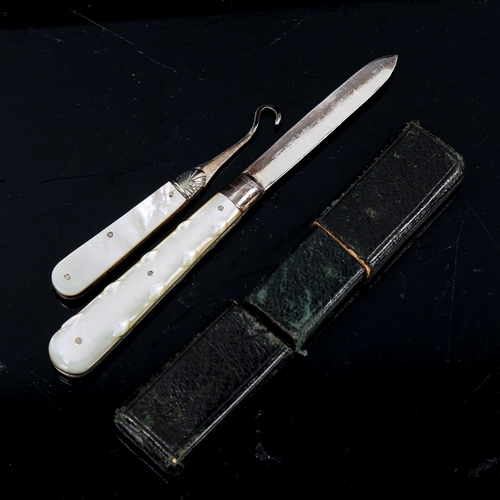 1096 - A silver-bladed mother-of-pearl handled fruit knife, by Thomas Marples, Sheffield 1880, in original ... 