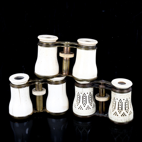 1102 - 3 pairs of 19th century ivory and bone mounted opera glasses