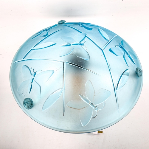 1121 - Scandi-Francais Lumiere et Glass, table lamp with French 1940s glass shade, relief moulded dragonfly... 