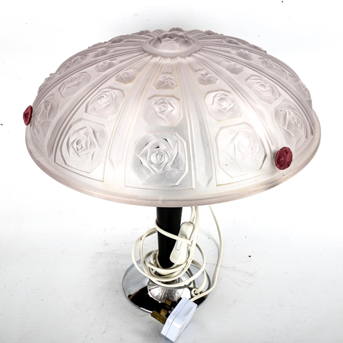 1123 - Scandi-Francais Lumiere et Glass, table lamp with French 1940s glass shade, frosted Macintosh style ... 