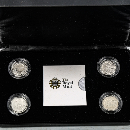 1136 - Royal Mint 4 coin set, silver proof Piedfort £1 UK Cities, boxed with papers