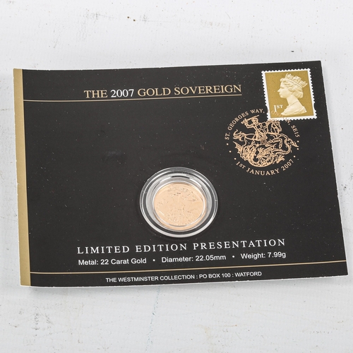 1138 - 2007 gold sovereign, limited edition Westminster Collection, 7.99g