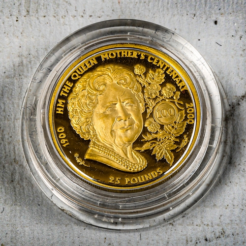 1139 - HM Queen Elizabeth The Queen Mother 2000 Guernsey gold proof £25 coin, 8g, boxed with papers