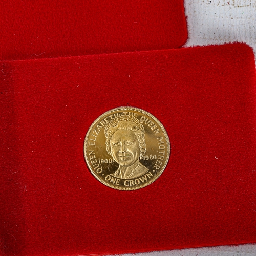 1140 - 2 x 9ct gold Queen Elizabeth The Queen Mother 1 crown Isle of Man coins 1980